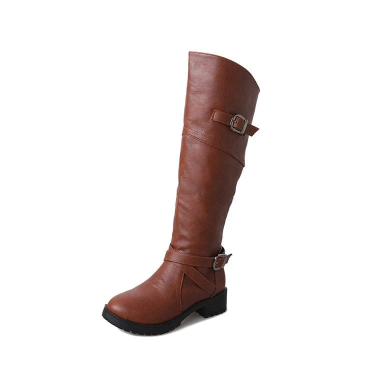 Stylish women's boots with low heels and a rounded toe, available in multiple colors and sizes