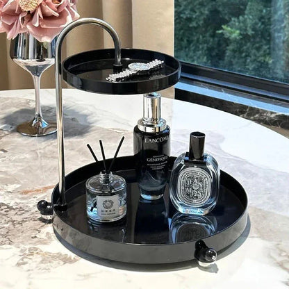 Elegant 2-Tier Makeup Organizer with Clear Design and Double-Tiered Storage