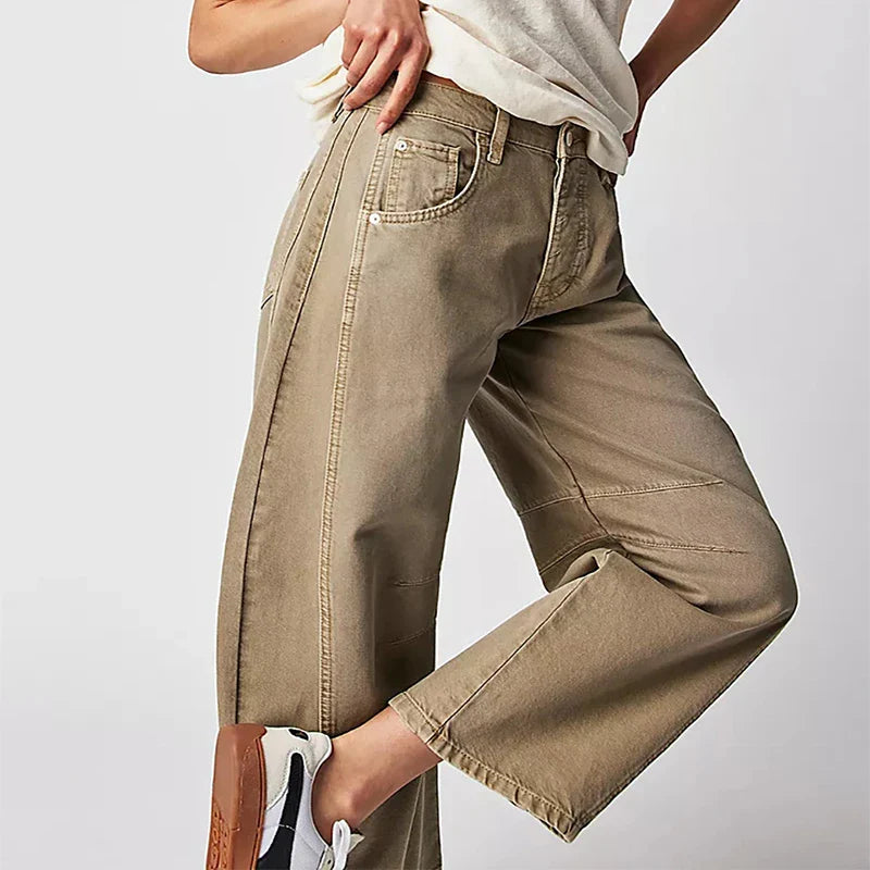 Trendha wide-leg summer pants in light blue, white, and black colors with a relaxed, stylish design