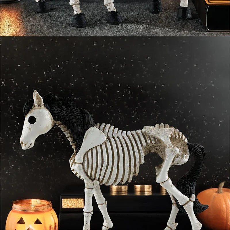 Skeleton Horse Ornament: Detailed resin decoration with a striking skeletal horse design for Halloween decor