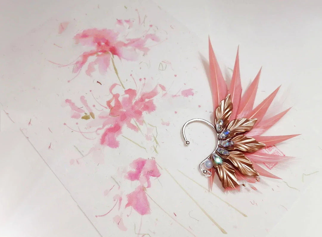 Elegant feather earrings with delicate angel wing design in various color options