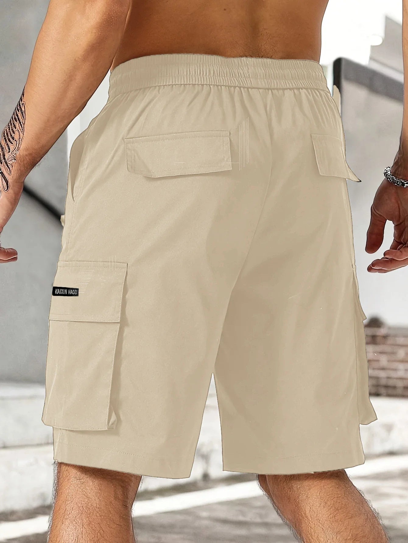 Drawstring waist men's workwear shorts with multiple pockets in various colors
