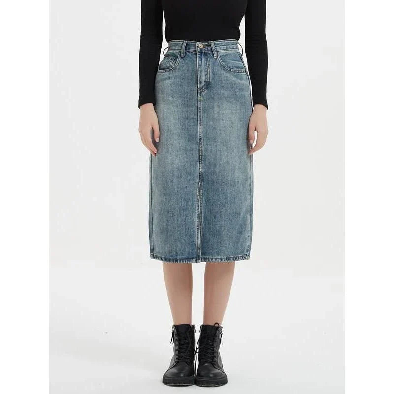 Hhomeenjoy Chic and Comfortable High-Rise Denim Pencil Skirt