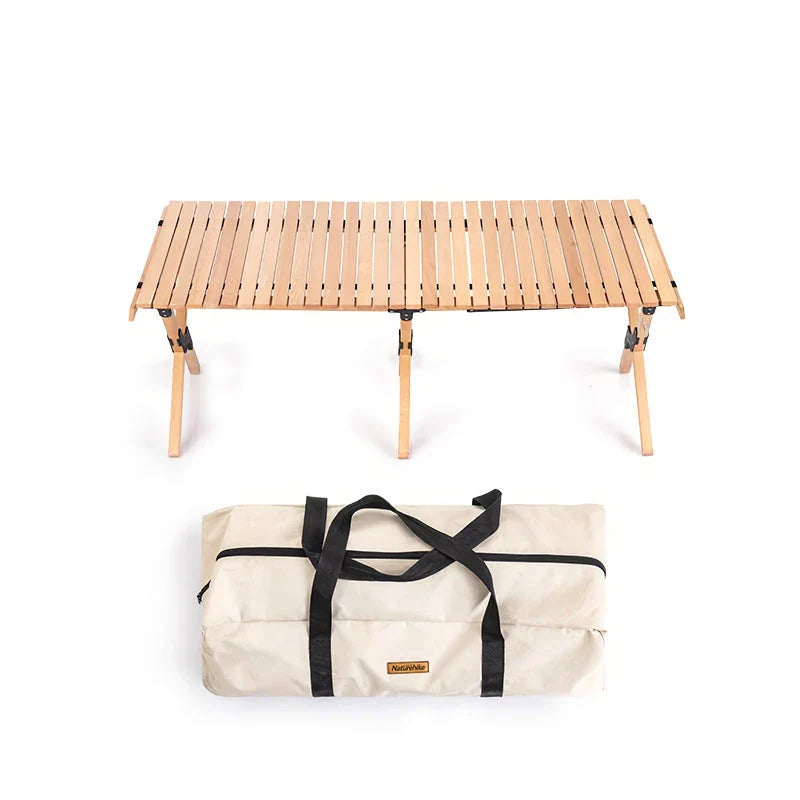 Durable Outdoor Folding Table made of beech wood with a khaki color, perfect for camping, picnics, and outdoor gatherings