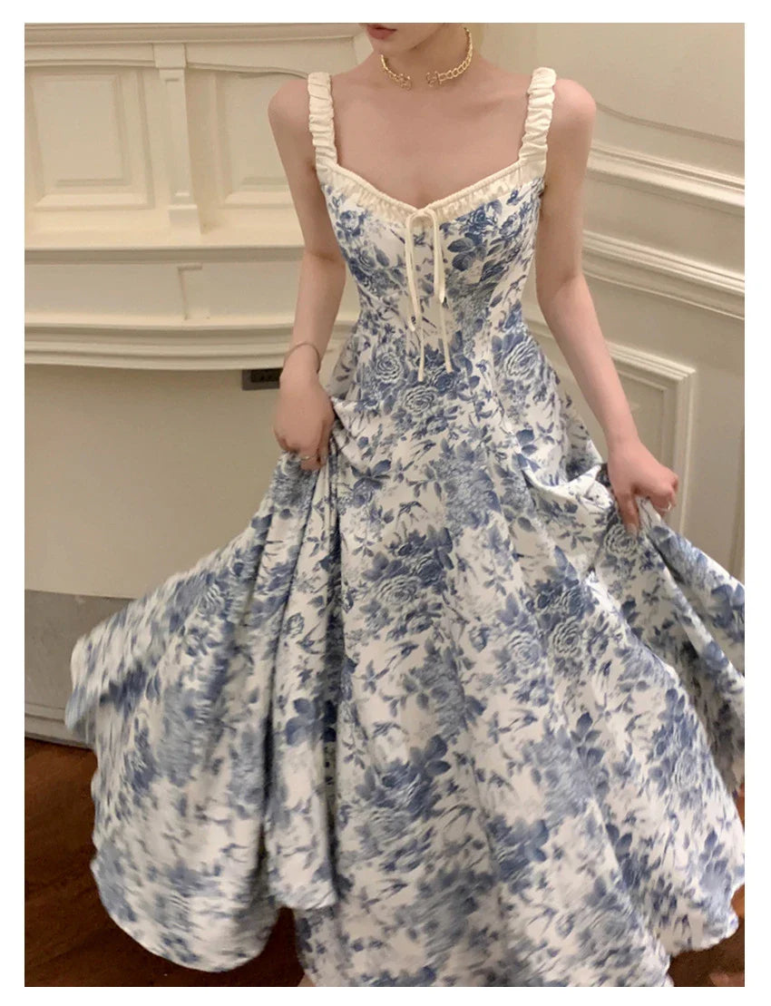 Trendha Retro Floral Strap Dress with A-line silhouette and adjustable straps for a flattering fit