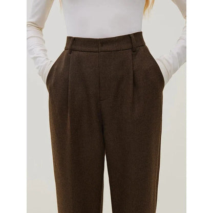 Classic high-waisted wool straight pants for modern women in a sleek, sophisticated design