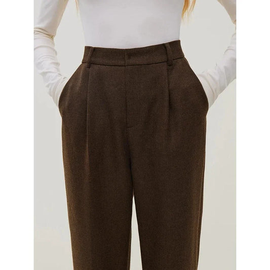Classic high-waisted wool straight pants for modern women in a sleek, sophisticated design
