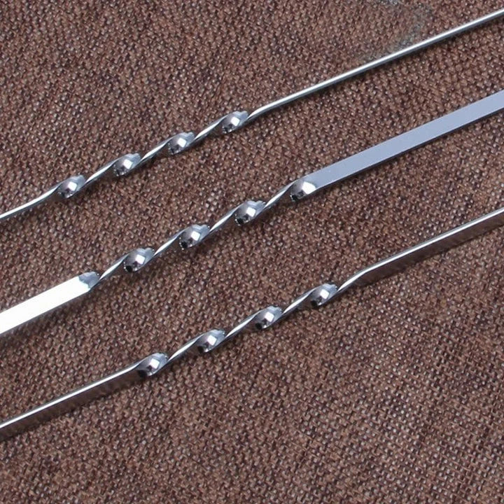 Set of 10 durable flat stainless steel barbecue skewers for secure and hassle-free grilling