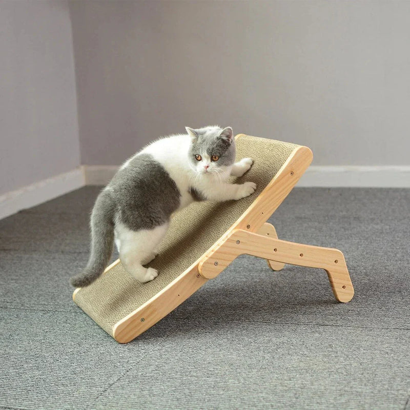 Hhomeenjoy US 3-in-1 Premium Wooden Cat Scratcher Lounge: Scratch, Relax, and Rejuvenate