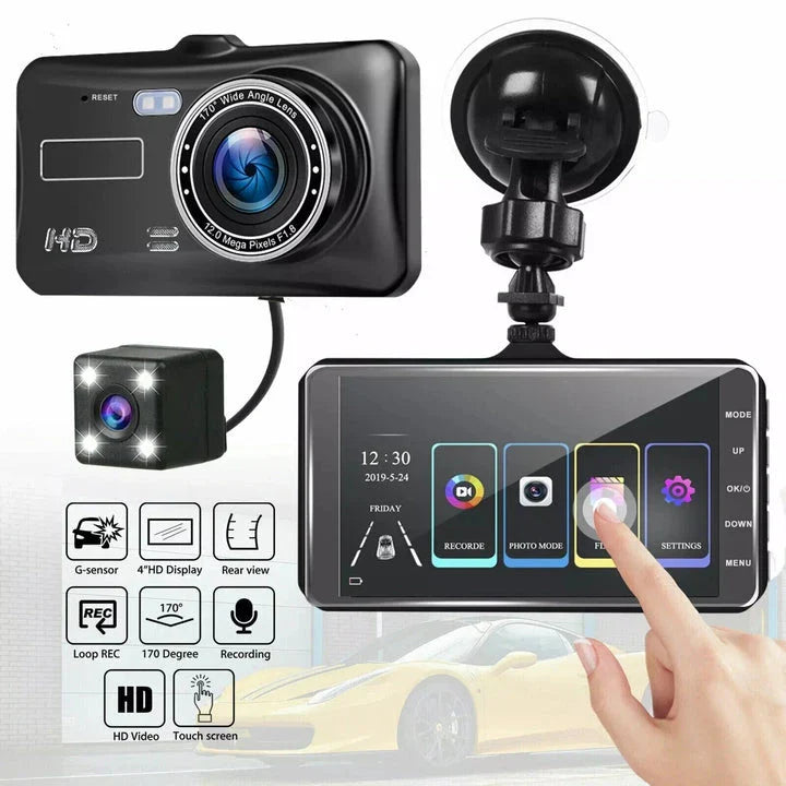 1080P Full HD Dual Dash Cam with Night Vision and 170 Degree Wide Angle Lens