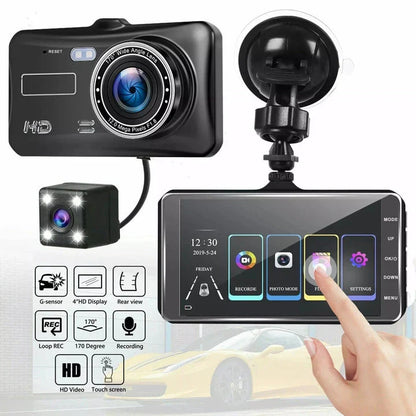 1080P Full HD Dual Dash Cam with Night Vision and 170 Degree Wide Angle Lens