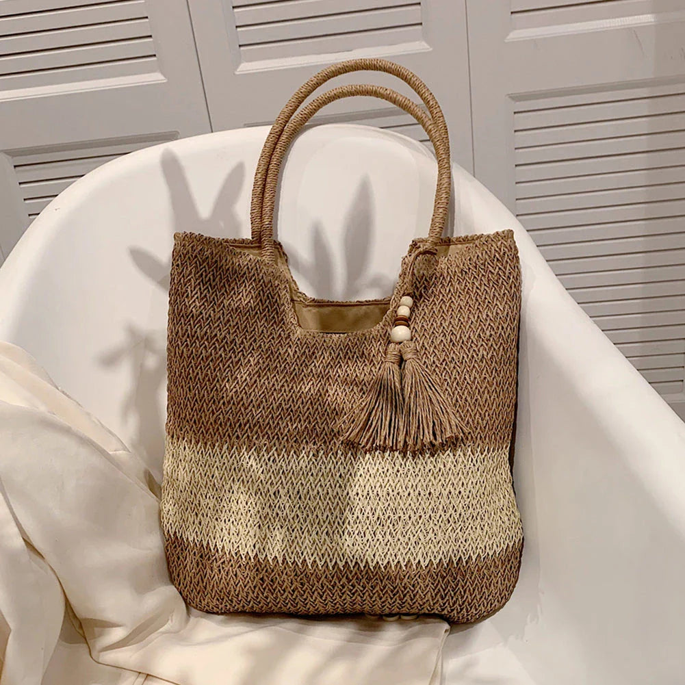 Boho Chic Summer Woven Tote Bag with Tassels - Eco-friendly and Spacious Design for Stylish Summer Adventures