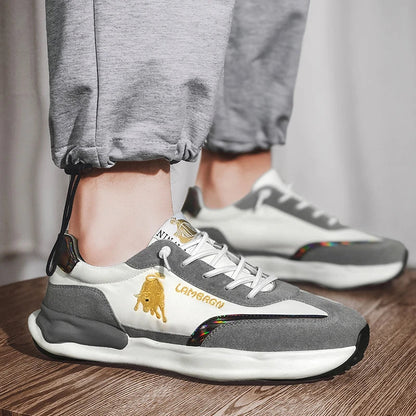 A pair of stylish, breathable men's casual shoes with a thick, durable rubber sole for enhanced comfort and traction.