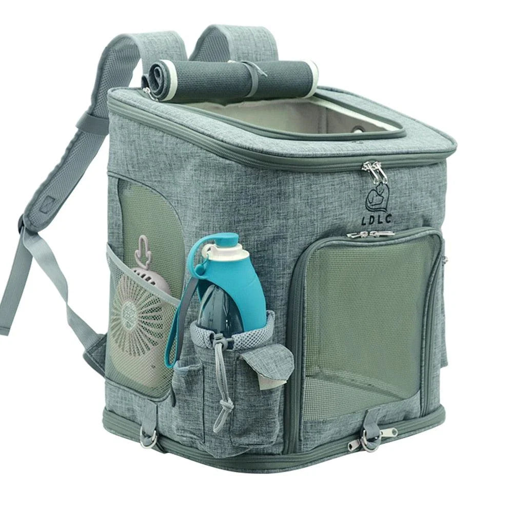 Melange Color Backpack Cat Carrier with Padded Interior, Breathable Mesh Panels, and Adjustable Straps for Comfortable Pet Transportation