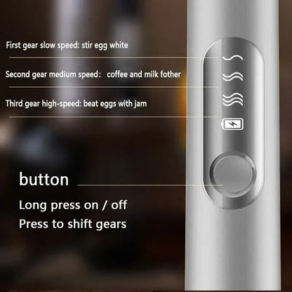 Premium cordless electric milk frother with stainless steel and plastic construction, designed for easy frothing and convenient use.