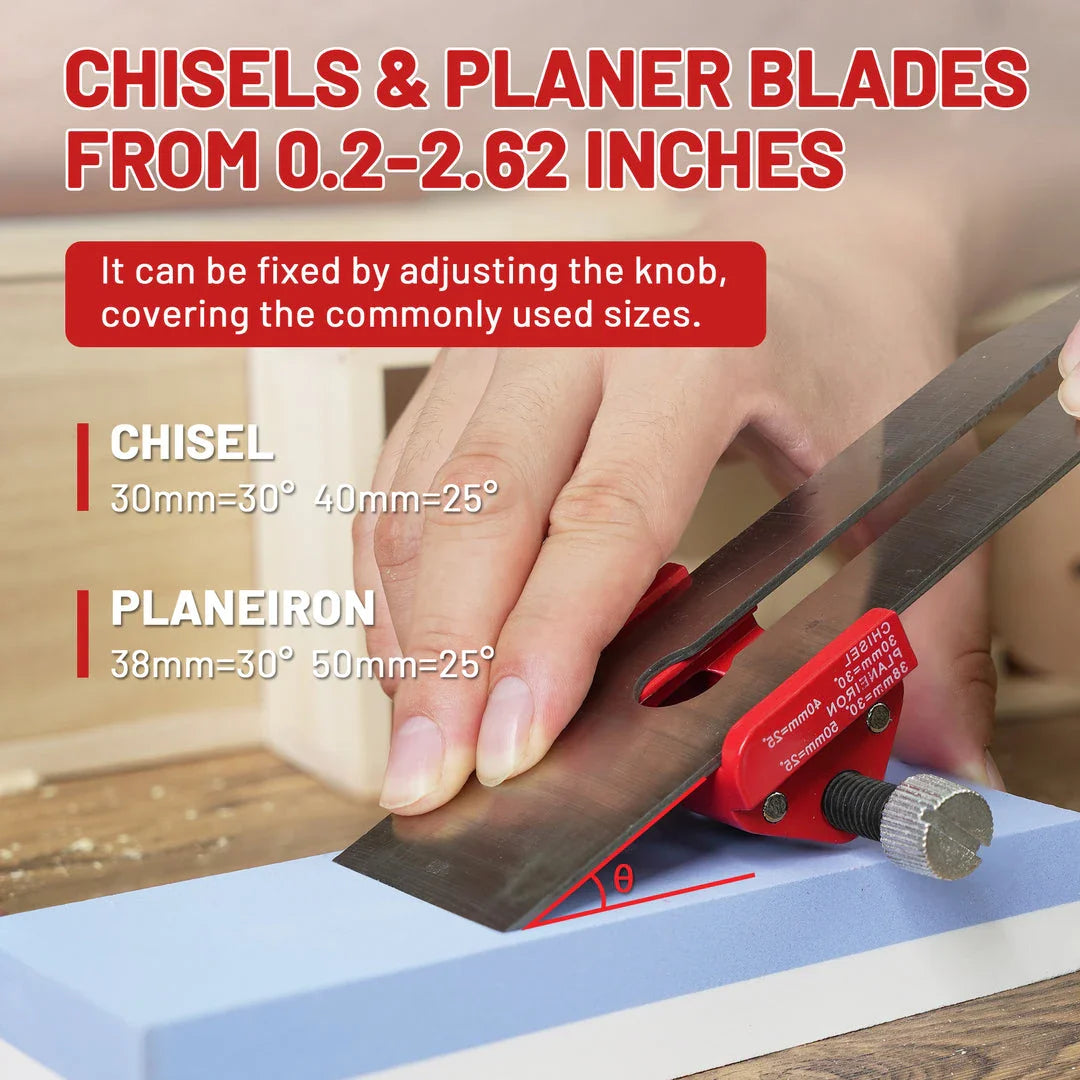 Premium cast aluminum honing guide tool for sharpening woodworking chisels and planer blades with adjustable angles and smooth steel bearing wheel design
