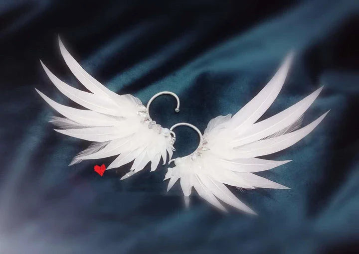 Elegant feather earrings with delicate angel wing design in various color options