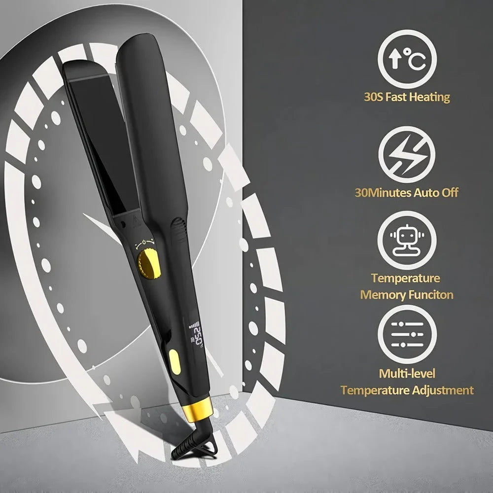 High-performance ceramic and titanium hair straightener with adjustable temperature settings and negative ion technology for smooth, sleek hairstyles