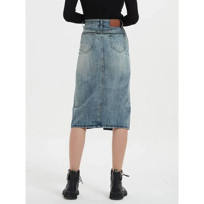 Chic and Comfortable High-Rise Denim Pencil Skirt with Flattering High-Waist Design and Versatile A-Line Silhouette