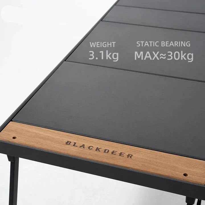 Portable Camping Folding Table with Integrated BBQ Grill made of Aluminum Alloy and Wood, perfect for outdoor adventures and picnics
