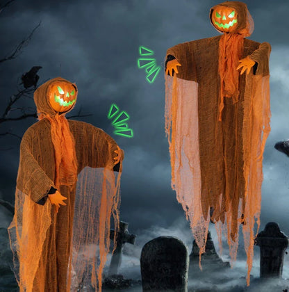 Illuminating Halloween decoration with a luminous hanging pumpkin design, perfect for adding spooky ambiance to your holiday celebrations