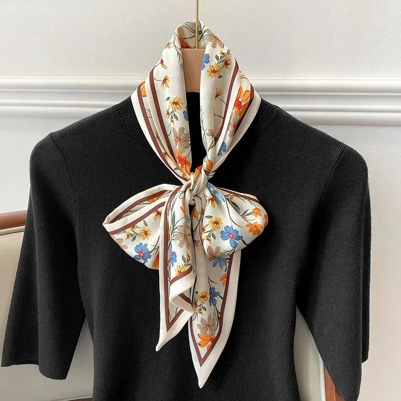Floral print long polyester scarf in white, a versatile and stylish accessory for all seasons