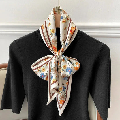 Floral print long polyester scarf in white, a versatile and stylish accessory for all seasons