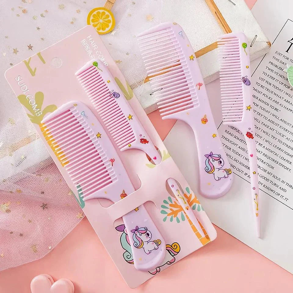 Adorable green animal-themed kids hairstyling comb set with fine-toothed and pointed tail combs
