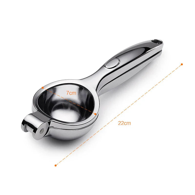 Manual citrus juicer made of stainless steel with an ergonomic handle for easy and efficient juice extraction