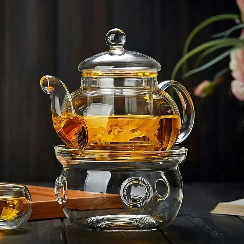 Hhomeenjoy Elegant Borosilicate Glass Flower Tea Pot: Brew in Style