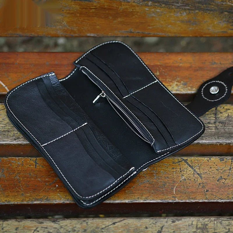 Premium personalized leather wallet with stylish cloth exterior, featuring multiple card slots, coin pocket, and roomy main compartment for organized storage.