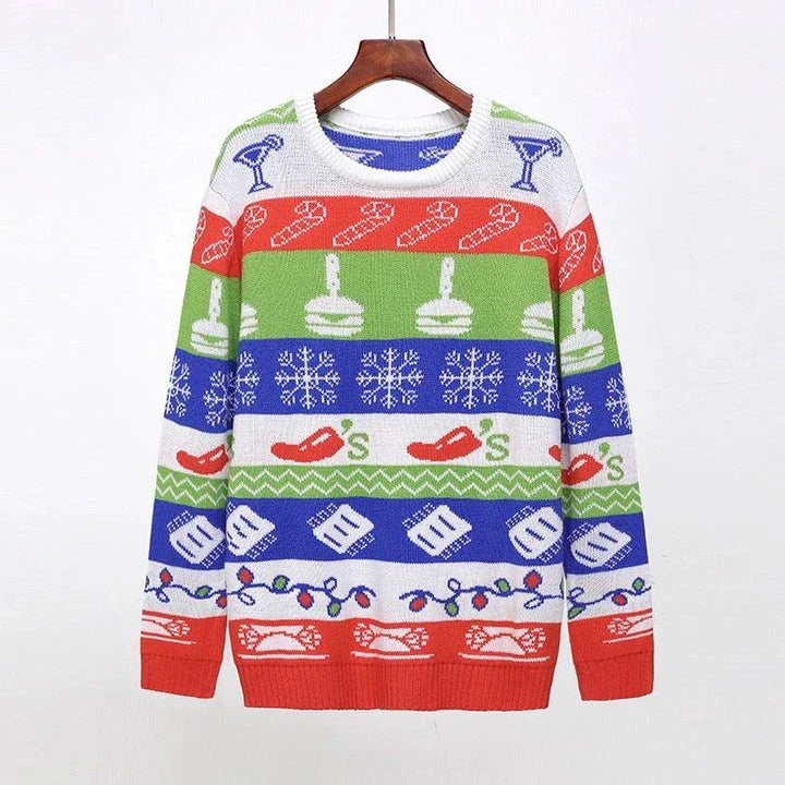 Stylish men's round neck Christmas sweater in various festive colors