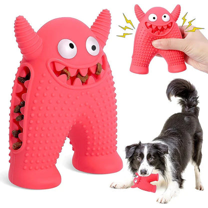 A durable squeaky dog toy made of natural rubber, designed to withstand aggressive chewing and promote dental health