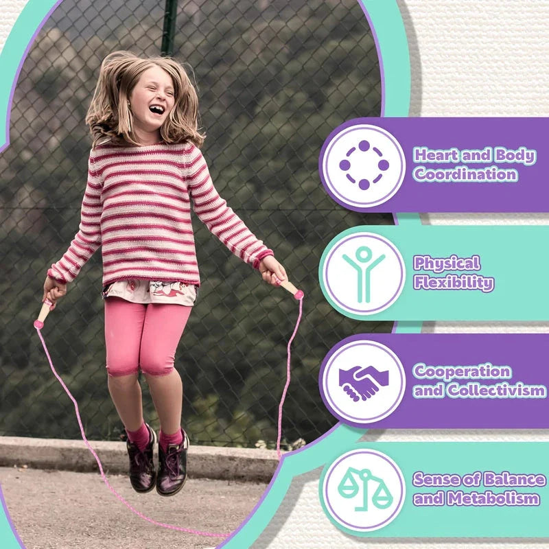 Hhomeenjoy Adjustable Wooden Skipping Rope with Cartoon Characters for Kids