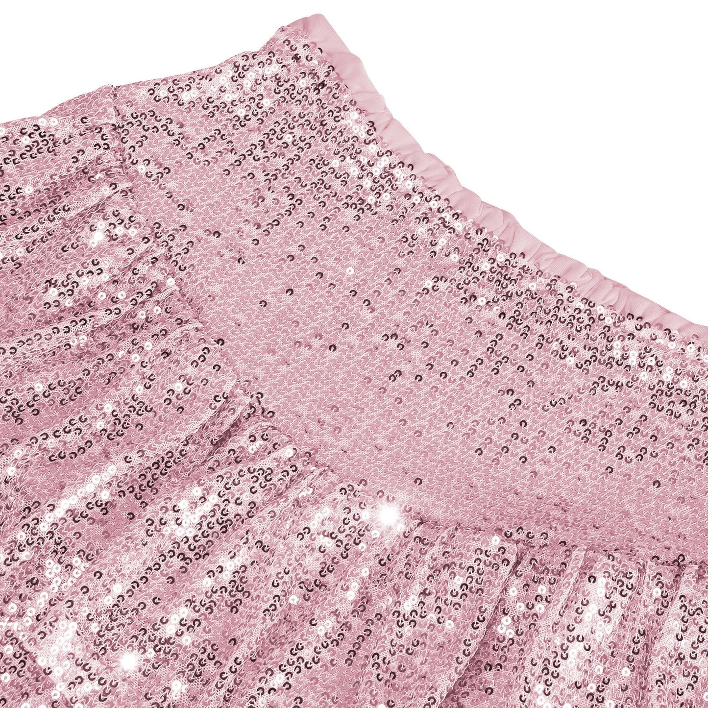 A shimmering sequin-embellished pleated skirt in a stylish rose red color, perfect for party nights and special occasions.