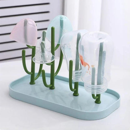Multi-Functional Baby Bottle Drying Rack with Drip Tray in Blue, Pink, and Gray Colors