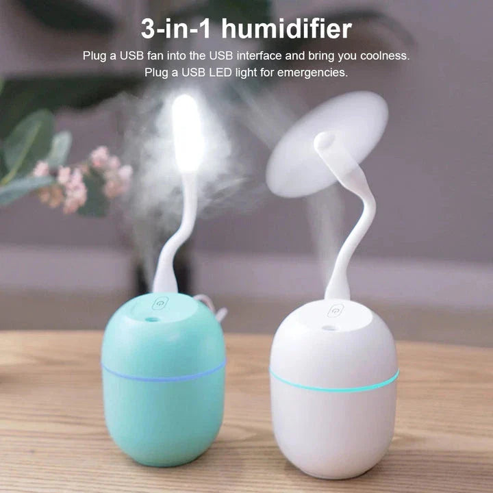 Compact Ultrasonic Humidifier, Aroma Diffuser and LED Night Lamp with 220ml Water Tank and USB Power Supply