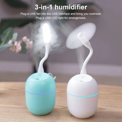 Compact Ultrasonic Humidifier, Aroma Diffuser and LED Night Lamp with 220ml Water Tank and USB Power Supply