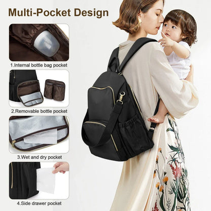 Premium Diaper Bag Backpack with Spacious Main Compartment, Insulated Bottle Pockets, and Comfortable Straps