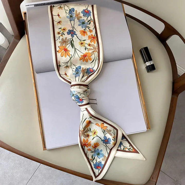 Floral print long polyester scarf in white, a versatile and stylish accessory for all seasons