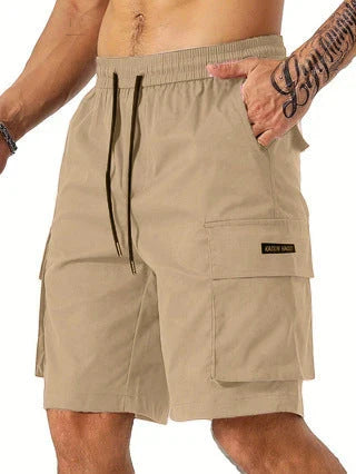 Drawstring waist men's workwear shorts with multiple pockets in various colors