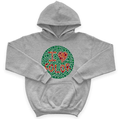 Cozy and comfortable kids' hoodie with color-blind test design, made with premium Airlume cotton-poly blend for superior softness and flexibility.
