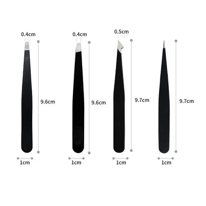 Professional Eyebrow Tweezers Set - 4-Piece Stainless Steel Grooming Kit for Precision Brow and Lash Care