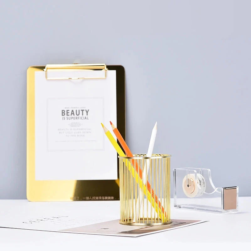 Rose Gold Plated Pen Holder for Desk or Vanity - Elegant, Durable, and Multi-Functional Organizer