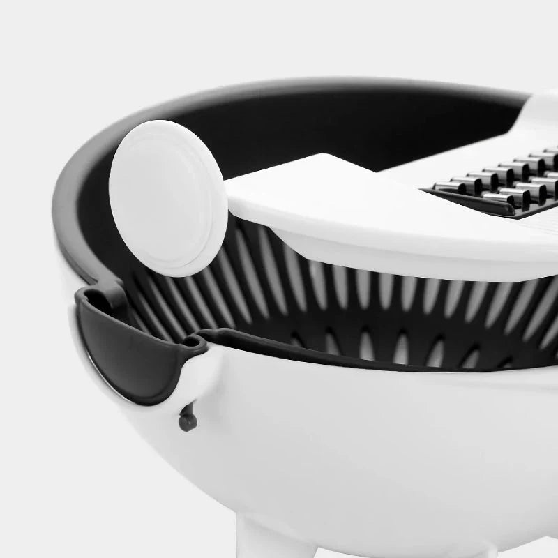 Multifunctional 2-in-1 Vegetable Slicer and Fruit Strainer with slicing disc, grater, and spiralizing accessories
