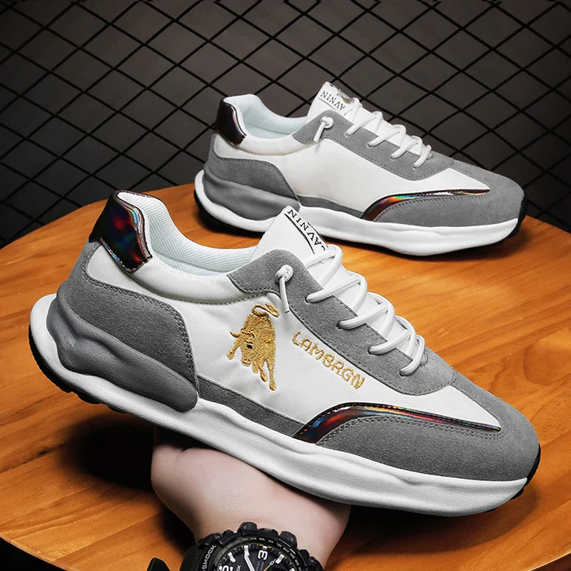 A pair of stylish, breathable men's casual shoes with a thick, durable rubber sole for enhanced comfort and traction.