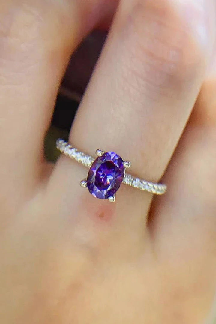 Exquisite 1 carat purple moissanite solitaire ring in sleek 925 sterling silver setting