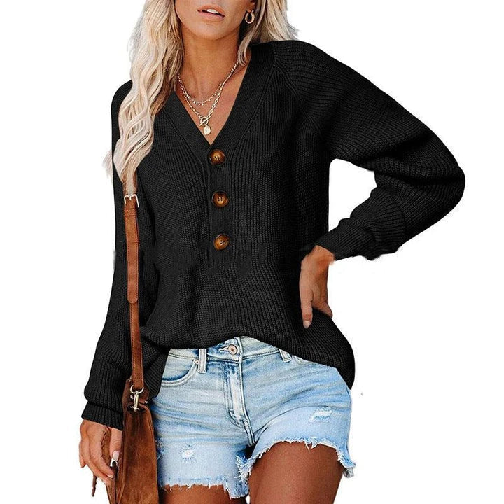Premium V-Neck Knit Sweater for Women in a variety of colors including white, khaki, pink, red, purple, gray, black, light brown, orange, blue, and light blue