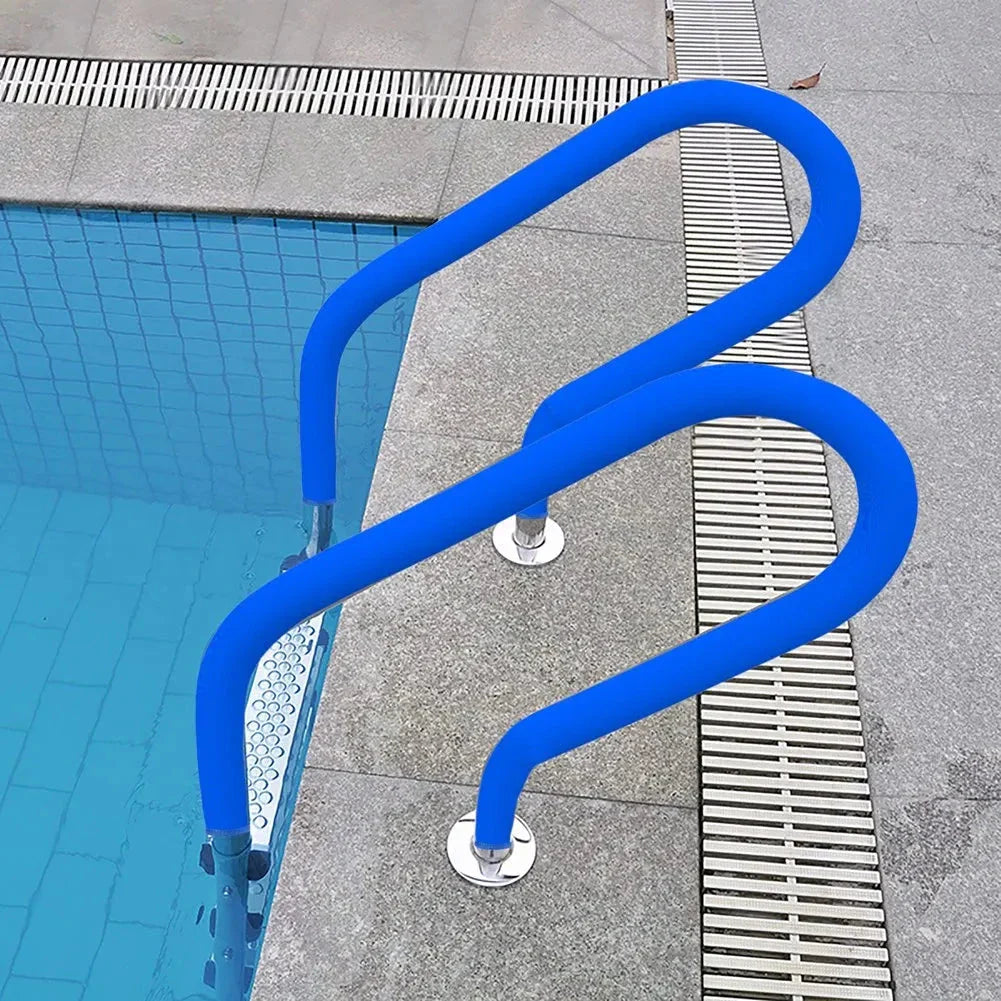 Neoprene pool railing covers in various lengths, providing a secure, non-slip grip for enhanced safety and comfort in residential and commercial swimming pools.