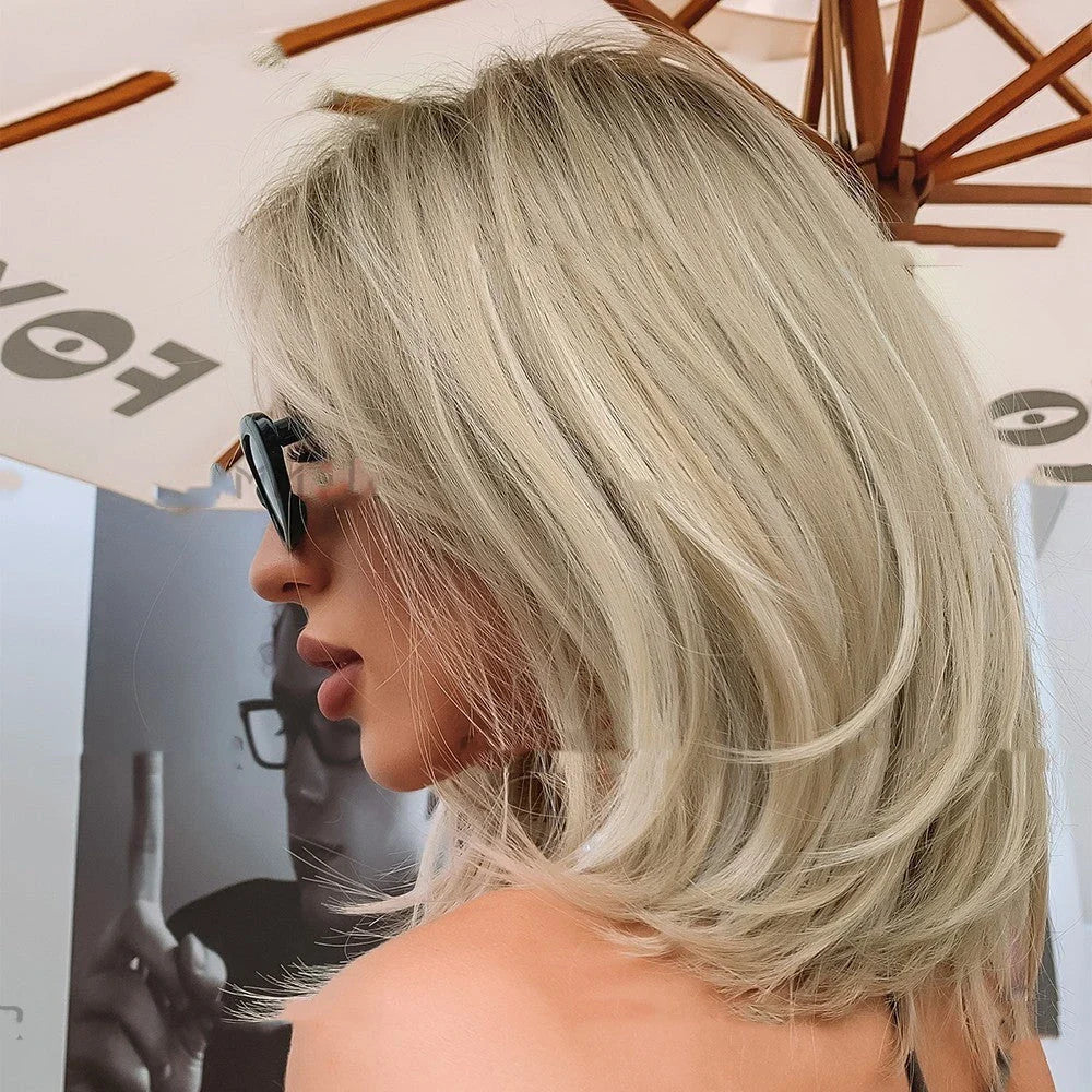 A full-head wig with a stylish golden ombre hair tail, made of premium Japanese silk for a natural and glamorous look.